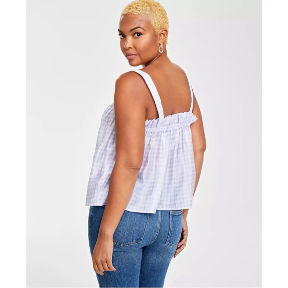 On 34th Women's Shirred Tonal-Stripe Gingham Print Camisole Top Purple Tank XL - Picture 13 of 14